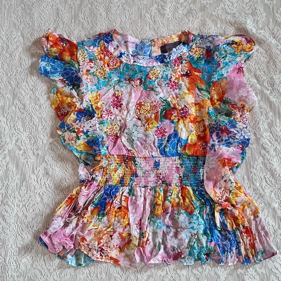 Anthropologie Bhanuni by Joyti embroidered ruffle sleeve beaded top - Picture 3 of 15